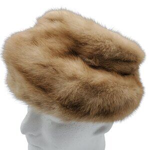 Vintage 1950s Mink Fur Pillbox Hat Women's Small 21" Light Brown Color Lined